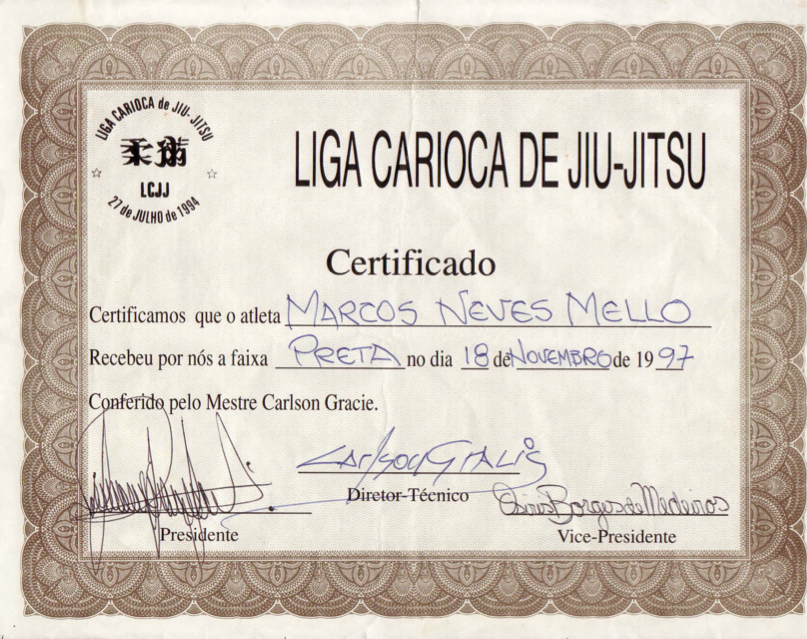 Certificado  Liga Carioca 1997